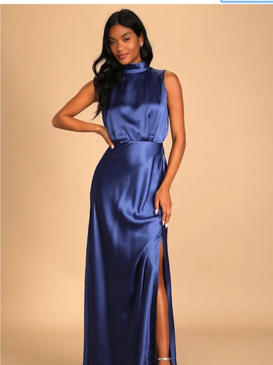 Lulus Dresses & Skirts - Lulus NEW WITH TAGS Classic Elegance Blue Satin Sleeveless Mock Neck Maxi Dress